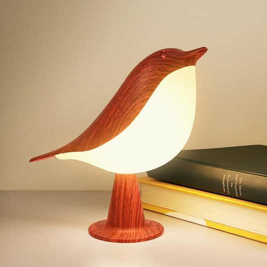 Small Desk Lamp, Bird Bedside Light with 3 Color Temperature and Touch Sensor, Cordless Kids Night Light, Rechargeable Battery for Bedroom Nightstand Table - Red