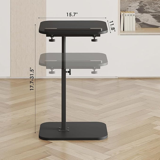 Side Table Sofa Tv Tray Height Adjustable C Shaped End Table 360° Swivel Overbed Living Room Couch Table, Black