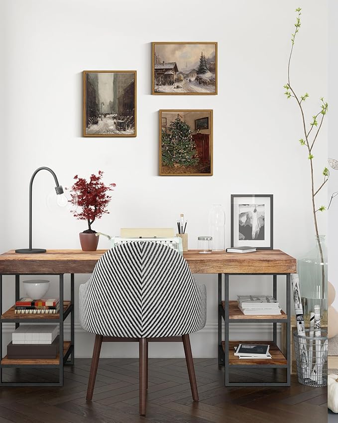 ARPEOTCY Vintage Framed Wall Art, 8x10in, Antique Winter Christmas Tree Canvas Wall Decor Paintings for Living Room, Rustic Country Holiday Prints for Bedroom Bathroom, Gifts