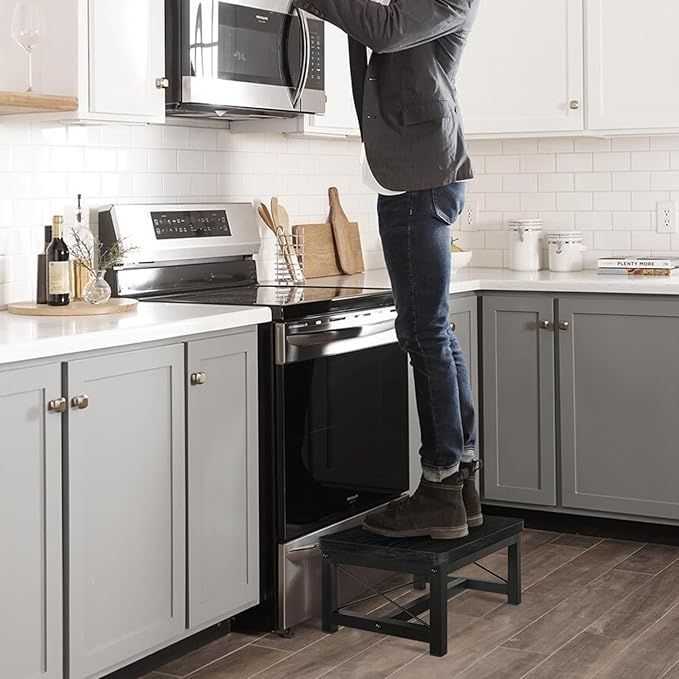 YINMIT Wooden Step Stool for Adults, Heavy Duty Step Stool with Non-Slip Feet, Bed Steps for High Beds for Adults, Wide Stepping Stool for Bedroom Kitchen, Hold Up to 500 LBS, Black