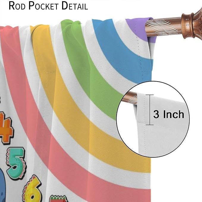 BAEKJIN Dinosaur Alphabet Curtains，Numeration Table and Catoon Dinosaur Pattern Print Decor Window Drapes for Kids Bedroom Living Room 42x45 Inch