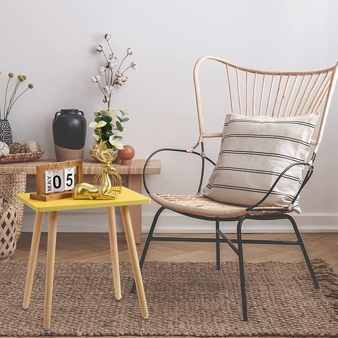 FORAOFUR Side Table, Small End Table Accent Living Room Bedroom Balcony Office, Modern Bedside Home Decor, Easy Assembly, (Yellow, 15.75D x 11.8W 16.54H in)