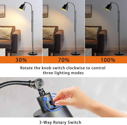 Floor Lamp, Industrial Floor Lamps for Living Rooms & Bedrooms - Rustic Farmhouse Reading Lamp Standing, Adjustable Metal Heads Indoor Task Lighting for Living Room Office Home Décor (Rustic Black)