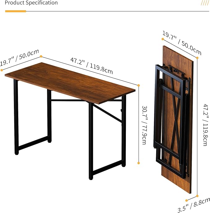 47 inch Folding Desk No Assembly Required, Writing Gaming Computer Camping Table, Home Office Desk, Mahogany