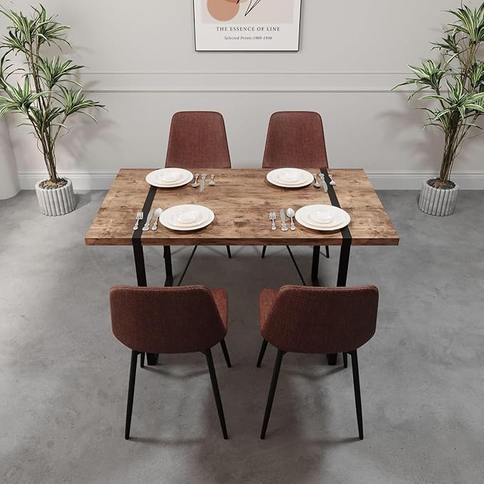 Modern Wooden Dining Table, 55'' Wooden Rectangle Table, Kitchen & Dining Room Table, Modern Kitchen Dining Table with Black Metal Legs for Living Room & Dining Room(Light Brown, 55 in)