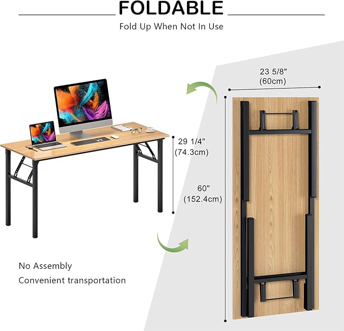 Need Home Office Desk - Large Computer Desk Sturdy Table Foldable Desk Gaming Computer Table No Assembly Required AC5BB 60 inch