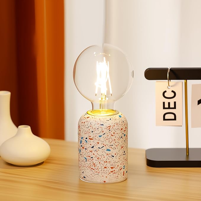 Mini Modern Stained Concrete Bedside Table Lamp, 3.5 x 3.5 x 8.5 Inch Nightstand Lamps, with Spherical Bulb Round Side Table Lamp for Bedroom Living Room Entryway Table Lamps