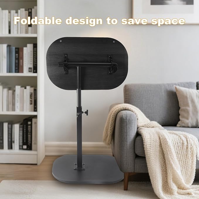 Side Table TV Tray for Couch,90° Tiltable TV Tray Table Height Adjustable 360° Swivel C Shaped End Table for Small Spaces,Bedside Bathroom Living Room(Walnut Color) (Tiltable Black)