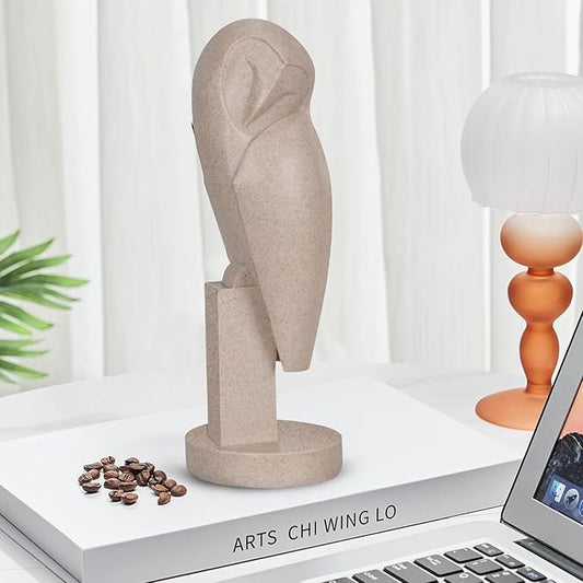 Owl Statue for Home Decor Accents, mid Century Modern Decor, Vintage Owl Figurines Gifts for Birds Lover, Handmade Vintage Sculptures for Living Room, Home, Office (Sandstone)