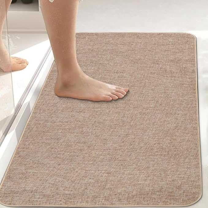 Indoor Door Mat, 1/10 in Ultra Thin Door Mat, Non-Slip Natural Rubber Backing Inside Doormat, Washable, Low-Profile Entrayway Mats, Durable Dirt Trapper for Various Entrance, 30''X17'' Khaki