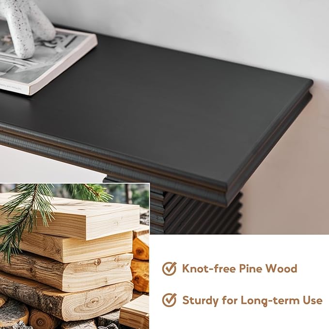 Wnutress Wood Console Table, 55.3" Long Sofa Table, Farmhouse Fluted Entryway Table for Living Room, Hallway, Entrance Foyer, Easy Assembly, Black