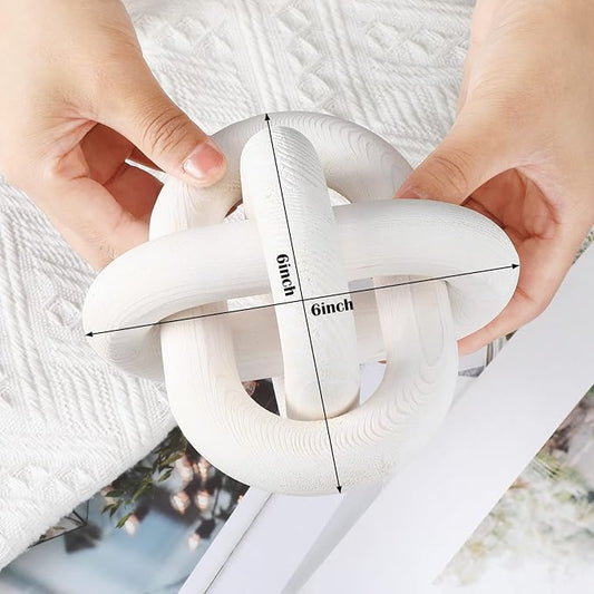 3 Link Wood Knot Decor - Hand Carved Coffee Table Decoration, Boho Chain Link Decor, Modern Shelf, Rustic Objects for Home Living Room Bedroom(White)