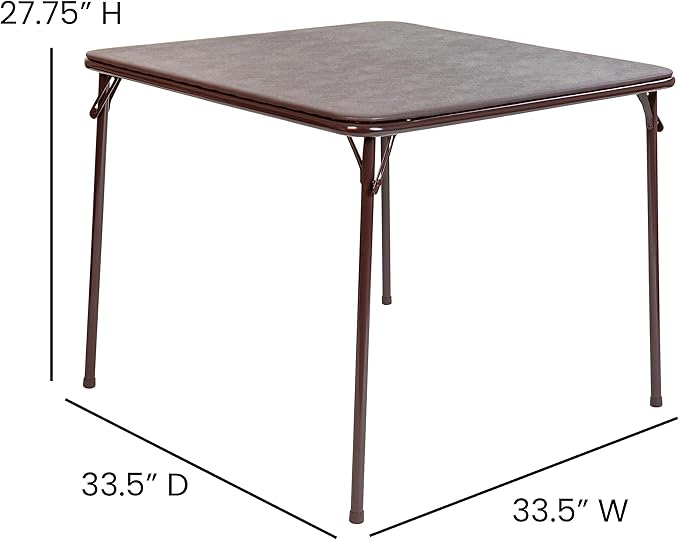 EMMA + OLIVER 33.5" Square Multipurpose Folding Card Table for 4 Players, Portable Square Folding Table with Padded Vinyl Top, Brown