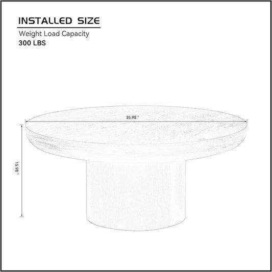 36" Round Coffee Table with Cylindrical Leg,Farmhouse Accent Side Table, Sturdy MDF Construction,Mid-Century Modern Wood Veneer Center Table for Living Room, Apartment,Office (Dark Brown)