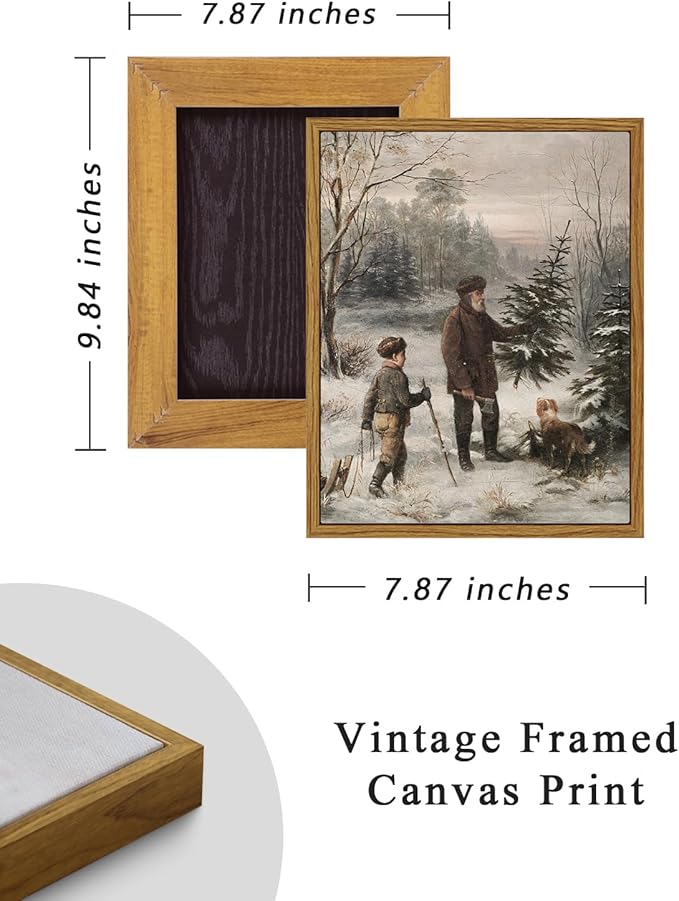 ARPEOTCY Vintage Framed Canvas Wall Art, 8x10 Inch, Farmhouse Christmas Tree Winter Holiday Wall Decor for Living Room, Forest Painting for Bedroom, Art Prints for Office, Christmas Gifts