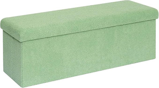 B FSOBEIIALEO Small Storage Ottoman Cube Sherpa Ottomans Foot Rest, Foldable Boucle Ottoman Bench, Faux Teddy Fur, Green 43.3"x15"x15"