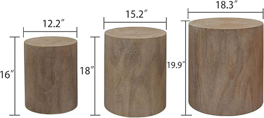 Nesting Coffee Table Set of 3, Modern Round Wooden Circle Accent Coffee Tables for Small Spaces Living Room Bedroom Balcony Office Drum Side Table