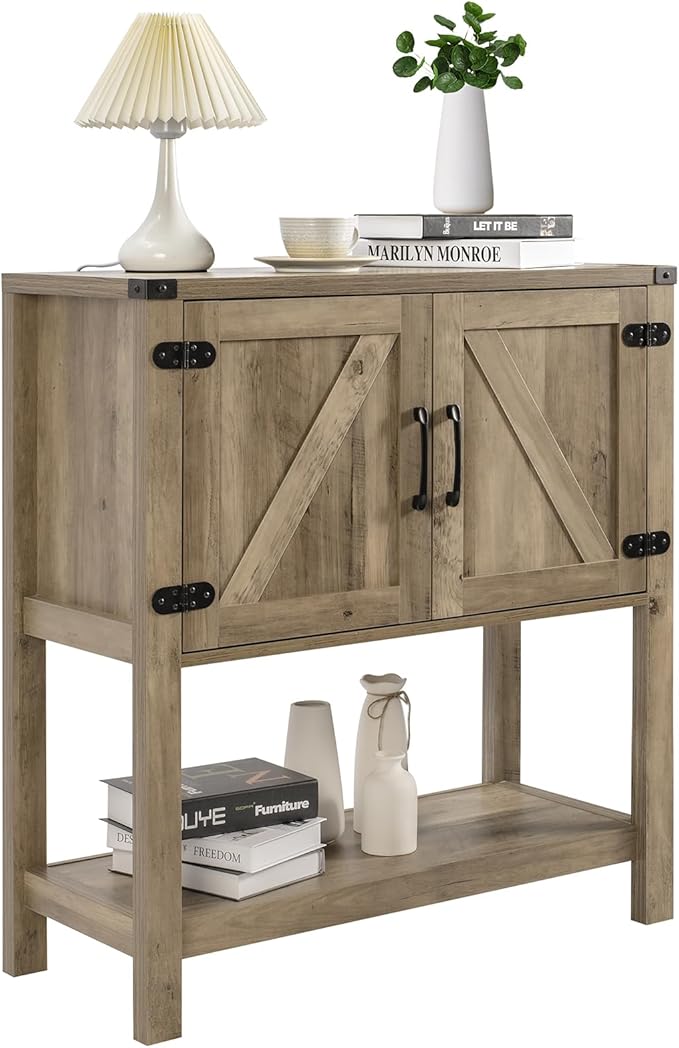 Sofa Table Console Table,Coffee Bar Cabinet,31.5 L x 13.8 D x 34.65 H Entryway Table with 2 Storage Cabinets,Farmhouse Foyer Table,Buffet Sideboard for Kitchen,Hallway (Rustic Brown)