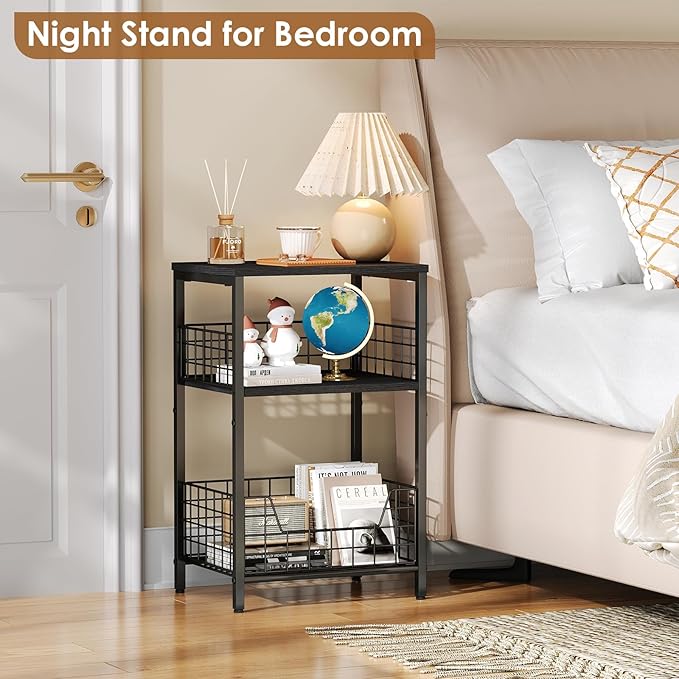 X-cosrack Side Table, Small End Table Record Player Stand with Storage, Vinyl Record Storage Night Stand for Living Room, Bedroom,Office(Patent Pending)(Black)