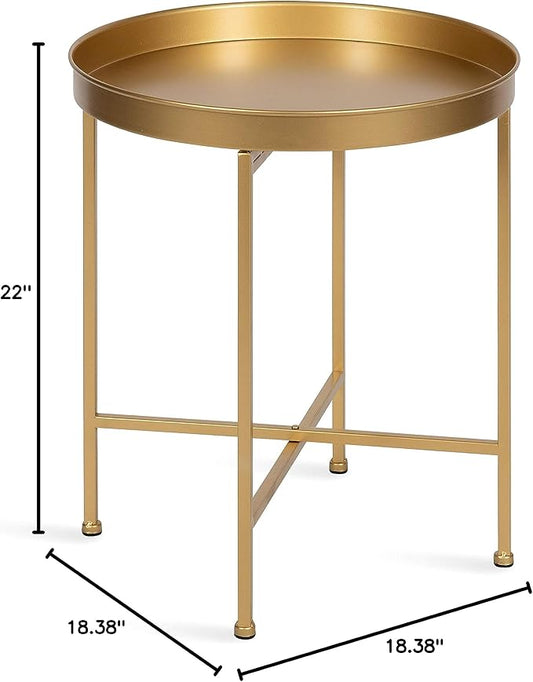 Kate and Laurel Celia Glam Round Side Table, 18.25 x 18.25 x 22, Gold, Modern Minimalist Accent Table for Storage and Display