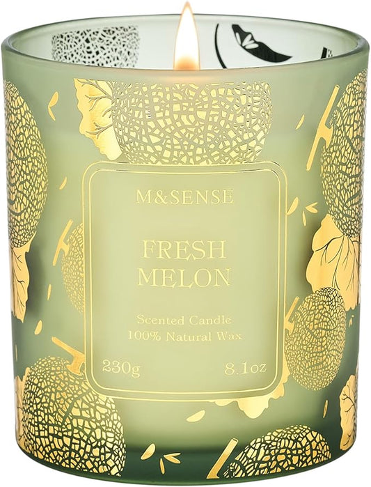 M&SENSE Naturally Scented Vegan Soy Candles, Fresh Melon Scented Candles, 8.1oz Long Burning 42-Hour Burn Time,Home Fragrance for Air Purifying, Relaxing, Gift Ideas for Moms & Dads