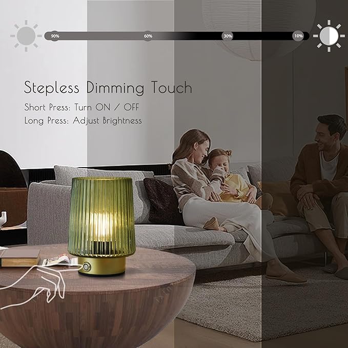 Cordless Lamp Rechargeable Battery Operated lamp, Glass Small Table lamp - Portable Dimmable Brightness Touch Wireless Bedside Lamp for Bedroom Kitchen Dining Home Living Room Decor Grey