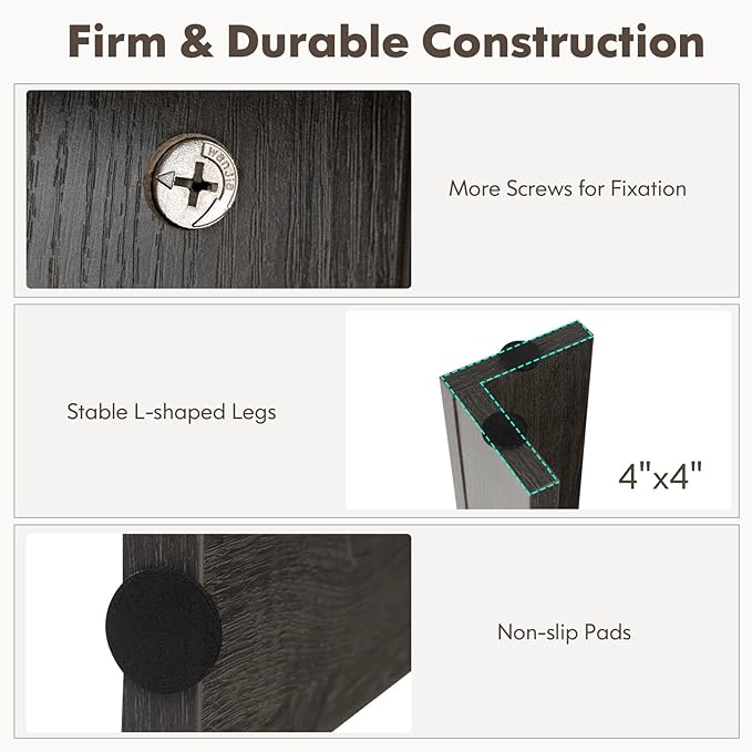 GOFLAME Dining Table for 4-6 People, 63” Modern Kitchen Table with L-Shaped Legs, 330 lbs Weight Capacity, Large Wooden Rectangular Dinner Table for Dining Room, Living Room, Dark Grey