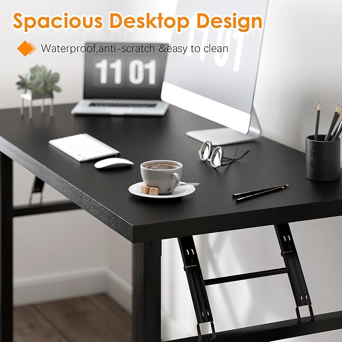 Need Folding Desk, 54 inch Large Computer Desk for Home Office, No Install Needed Study Student Writing Table Desk Workstation, Black