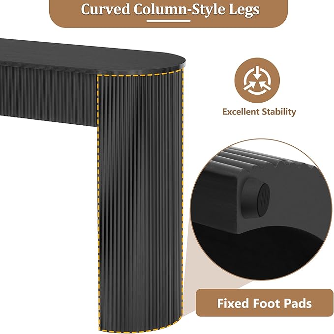 kevinplus 54'' Wood Console Table Sofa Table with 2 Drawer Storage for Entryway, Modern Elegant Fluted Design & Curved Edge, Easy Assemble, Black