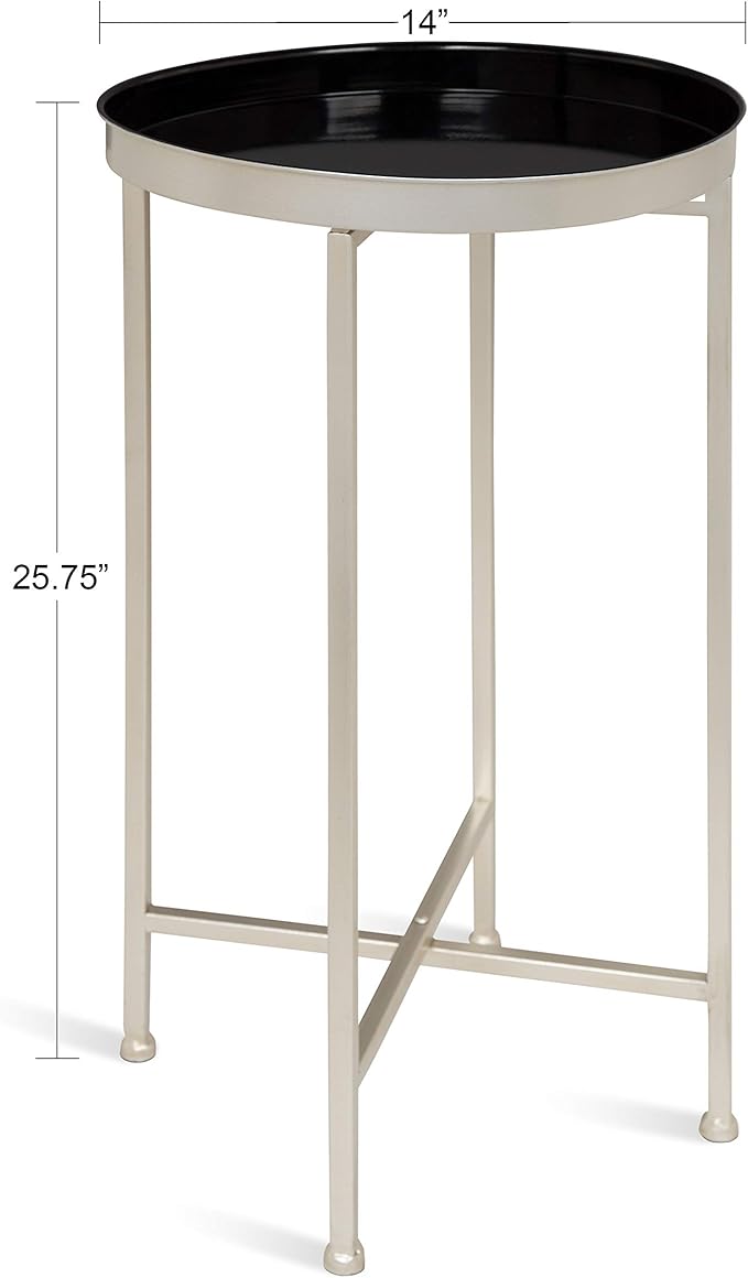 Kate and Laurel Celia Round Metal Foldable Tray Accent Table, 14" x 14" x 25.75", Black and Silver, Modern Minimalist Design and Magnetic Tabletop