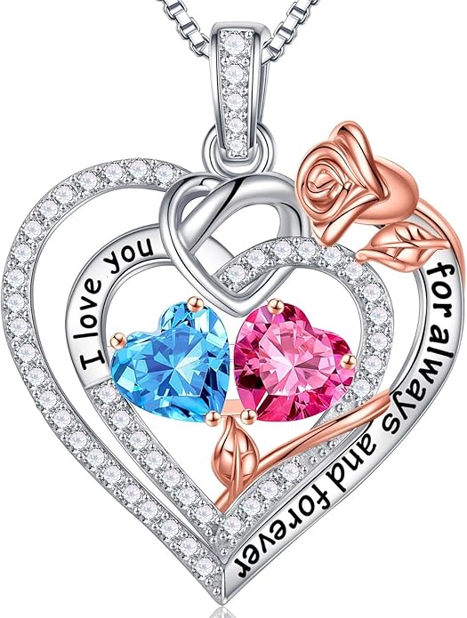 Iefil Christmas Gifts for Wife Women - 925 Sterling Silver Double Birthstone Necklace, Anniversary Birthday Gifts for Women, Jewelry Gift for Wife Girlfriend Mom Her