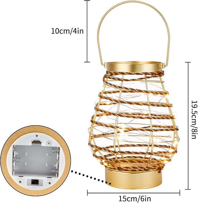 Set of 2 Metal Cordless Table Lamp 8 "H Metal Cage LED Cage Lamp with 6-Hour Timer, Vintage Decorative Fairy Lights Lantern for Indoor/Outdoor Bedrooms Weddings Parties Patio Events