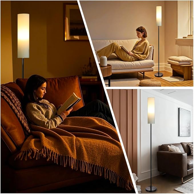Floor Lamp for Living Room, Lamp with 3 Color Lampshades, Remote Standing Lamp for Bedroom, Office, Room décor(Bulb Included) (White)