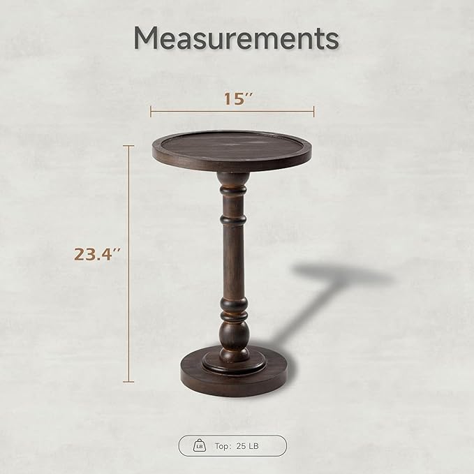 Pedestal Small Drinking Table, Traditional Tray Top End Table, Espresso