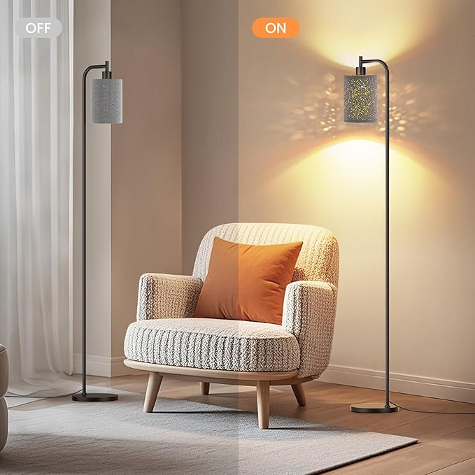 Floor Lamp with Linen Shade, Dimmable Tall Standing Lamp with Remote Control & 3 Color Temperatures, Modern Floor Lamps for Living Room Bedroom Office Corner, 9W LED Bulb Included