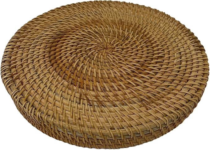 Hand Woven Rattan Serving Basket 9.4 inch - Round Platter for Fruit, Snacks, Appetizers, Bread, Breakfast, BBQs, Parties - Decorative Tray for Living Room, Kitchen, Dining Decor (Medium)