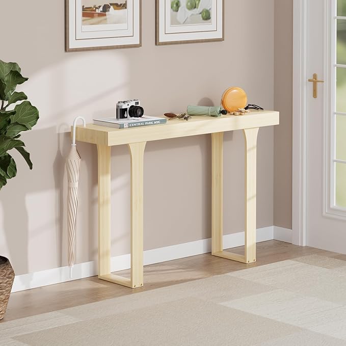 Bamboo 47.2" Narrow Console Table, Wood Farmhouse Side Table, Rectangular Entryway Table, Modern Sofa Table Behind Couch with Storage Shelves for Entrance, Living Room, Hallway, Foyer (Natural)