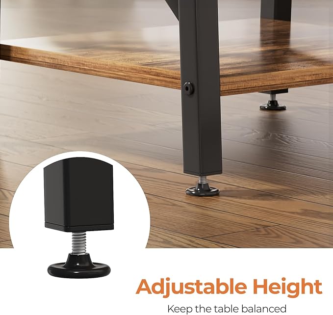 GreenForest End Table 24 inch for Living Room, Large Square Side Tables with X-Frame, Tall Industrial Bedside Nightstand with 2-Tier Storage, Rustic Walnut