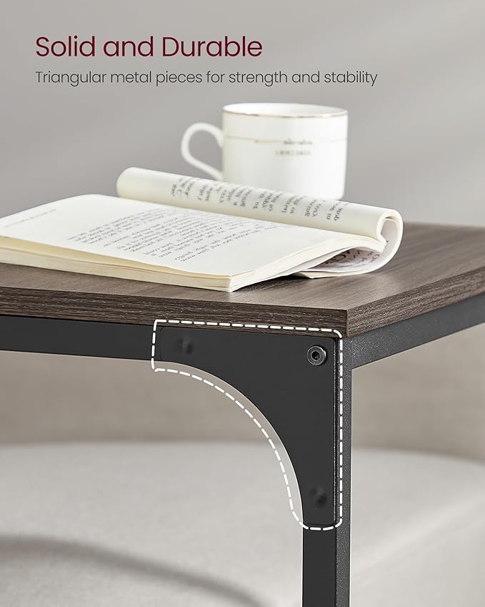VASAGLE C-Shaped End Table, Side Table for Sofa, Couch Table with Metal Frame, Small TV Tray Table for Living Room, Bedroom, Chestnut Brown and Black