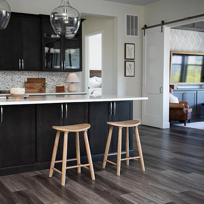 Maven Lane Luna Counter Stool – 26 Inches – Round Stool with Footrest – Natural Solid Wood – Space-Saving Design for Kitchen Counters & Islands, Ideal for Apartments, Dorms & Compact Living