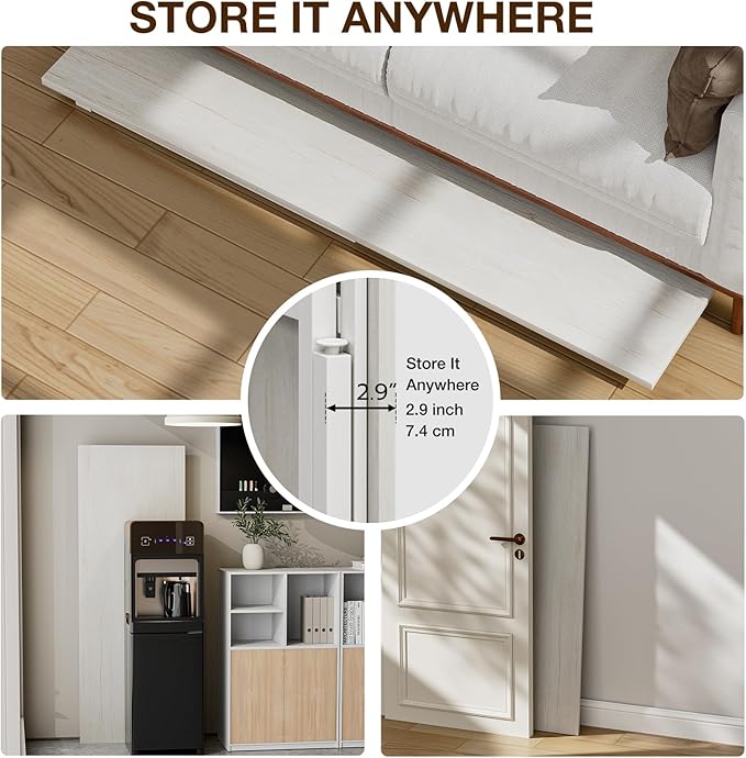 TEMI Long Computer Desk Folding Table - 55.1" Foldable Office Desk, No Assembly, Perfect Writing Table for Bedroom or Apartment, Portable Large Desk or Study Table with Compact Design, White Ash