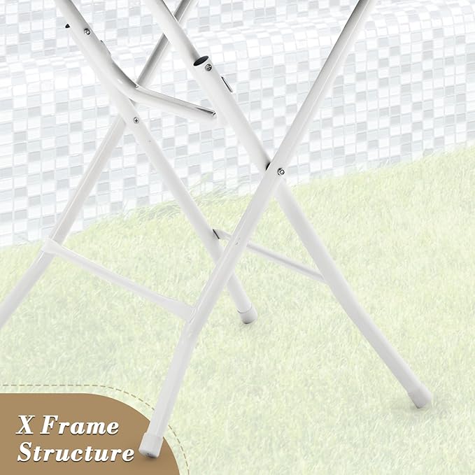 Athena Collection 2.6ft Plastic Folding Dining Table, Portable Round Card Table with Steel Legs for Indoor Outdoor, Foldable Heavy Duty for Camping Party, White