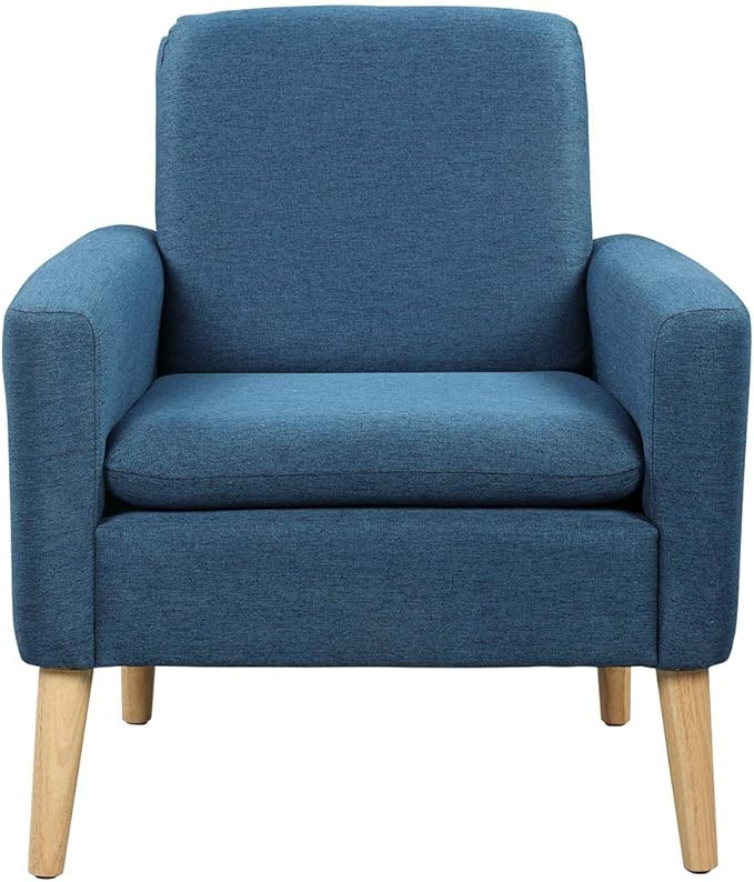 Lohoms Modern Accent Chair for Living Room, Comfy Upholstered Reading Leisure Chair for Bedroom, Mid-Century Armchair Linen Fabric Single Sofa Chair for Apartment, Waiting Room, Navy Blue