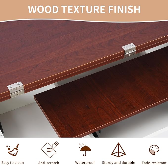 Lift Top Coffee Table with Storage, Convertible Coffee Table Converts to Dining Table, Center Table with Drawer and Hidden Compartment, Farmhouse Coffee Tables with Lifting Top for Living Room, White