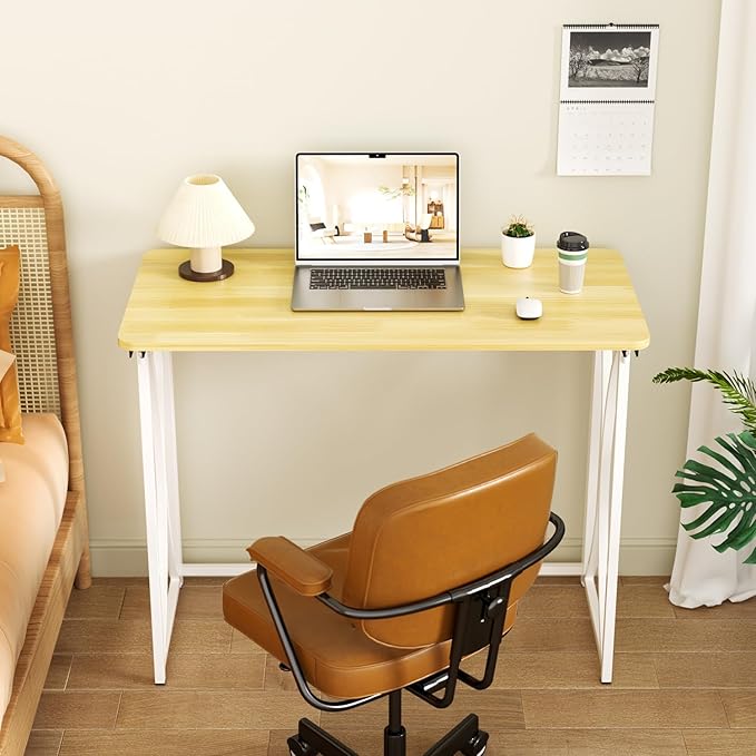 Mini Desk, 31.5" Small Desk for Bedroom, Foldable Desks for Small Spaces & Home Office, Easy Assembly, Beige Floor Patten