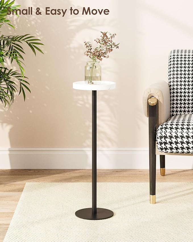 Drink Table, Small Pedestal Side Table, Round Cocktail Table, Circle Accent End Table with Metal Base, for Small Spaces (2, White Marble)