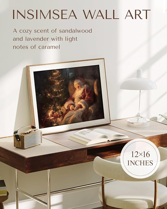InSimSea Christmas Decor Framed Wall Art, Santa Claus by the fireplace Canvas Painting, Vintage Rustic Home Decor, Unique Christmas Gifts For Table Wall Farmhouse Mantel Home Office 12L x 16W