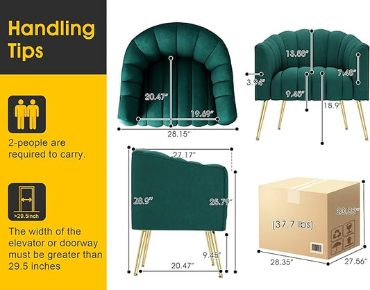 Oversized Pumpkin Couch Accent Chair, Modern Comfy Velvet Upholstered Barrel Chairs, Luxury Single Sofa Armchair for Living Room, Waiting Room, Office and Vanity, (Green)