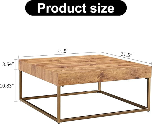 31.5'' Modern Square Coffee Table MDF Desktop with Metal Legs for Living Room Dining Room Bedroom Office