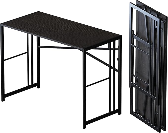 Folding Desk 40 inch Writing Gaming Computer Camping Desk, No Assembly Required Home Office Table, Black
